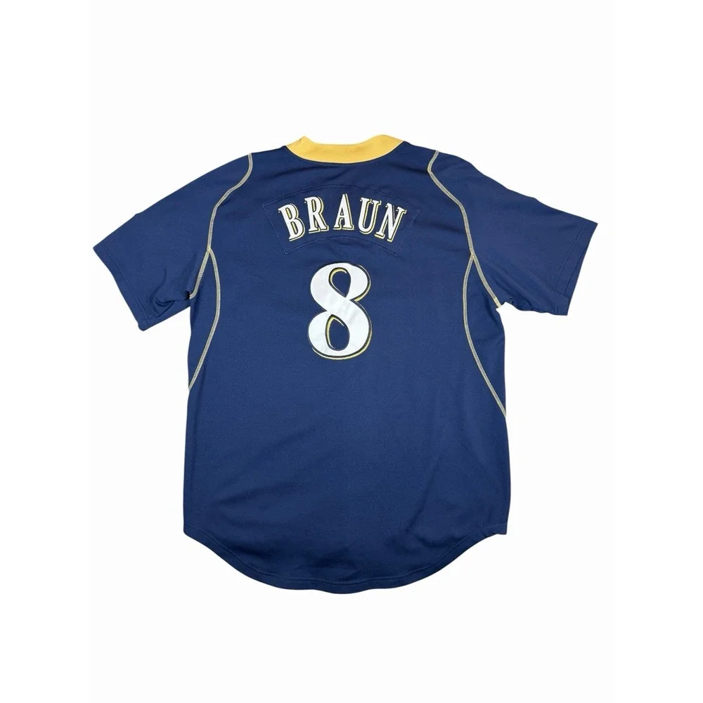 Nike Ryan Braun #8 Milwaukee Brewers Jersey Men's Large Blue MLB Baseball